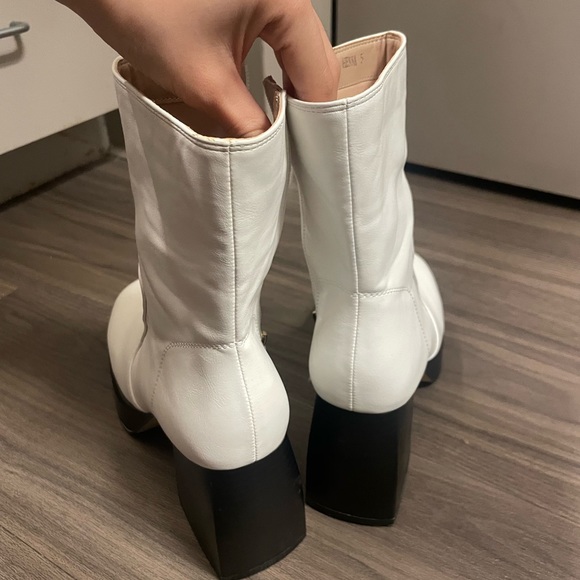 White Faux Leather Platform Sock Boots - Picture 3 of 3